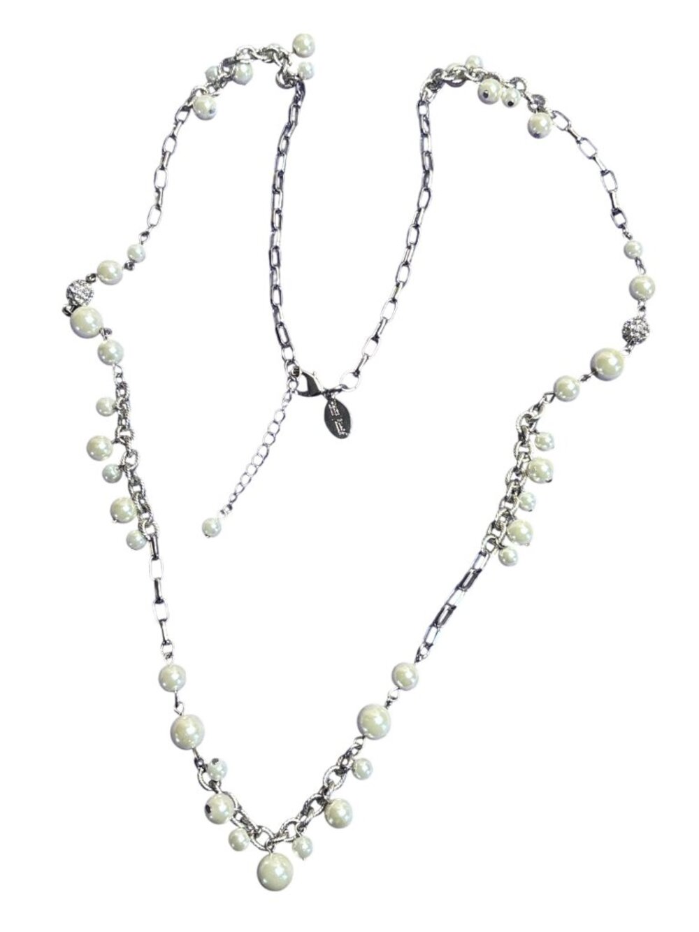 WHBH White House Black Market Faux Pearl Rhinestone Pave Bead Chain Necklace